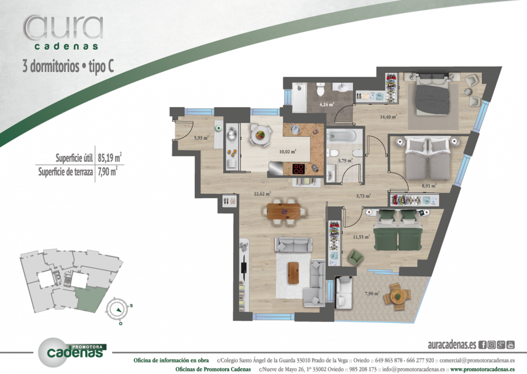 Plano Vivienda de 3 dormitorios en Oviedo